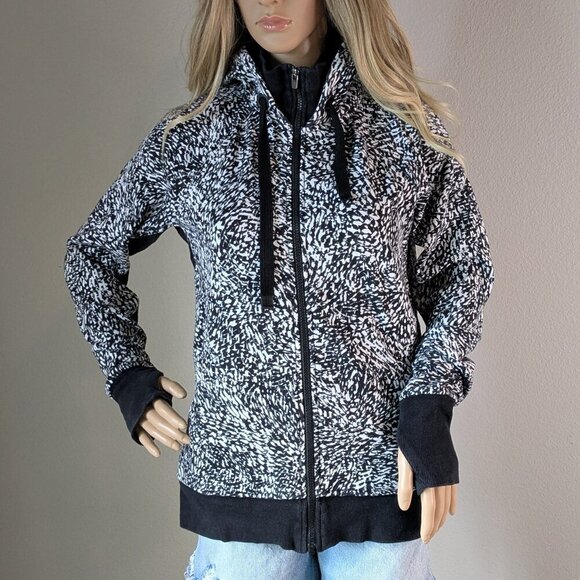 Athleta Hoodie Size Medium Black White Triumph Full-Zip Jacket Windstorm Hooded - Picture 1 of 16